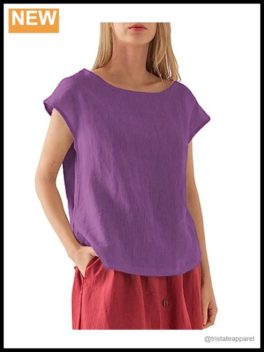 100% Linen Cap Sleeve Blouse - Casual Loose Pullover Top